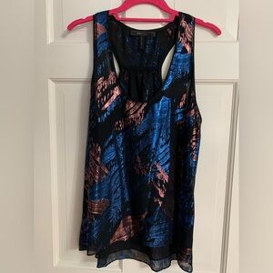 BCBGMaxAzria Blue & Pink Metallic Relaxed Tank Top, Size M
